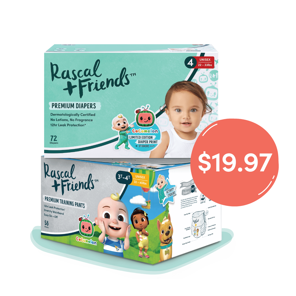 Rascal + Friends x CoComelon Diapers and Training Pants